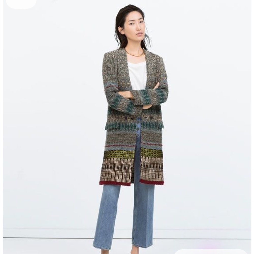 Zara Jacquard Patterned Double Breasted Coat Size Medium New Tags blogger - Picture 3 of 7